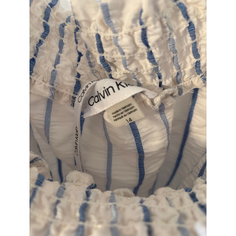Calvin Klein Women's White Blue Striped Off-The-Shoulder Dress Size 14 - Picture 6 of 8